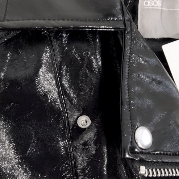 NWT ASOS Shiny Vinyl Black Moto Jacket - Picture 5 of 7